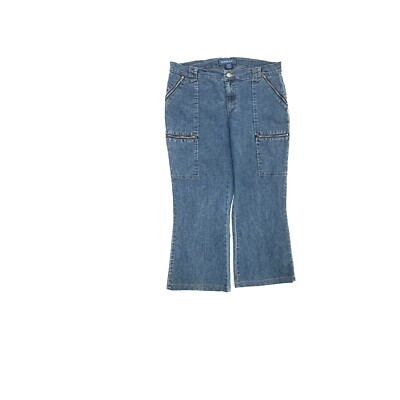 Adolfo Crop Bootcut Zipper Pockets Women's size 12 Dark Wash Blue Denim Jeans