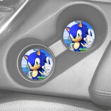 SONIC THE HEDGEHOG INSPIRED DESIGN CUSTOM RUBBER CAR COASTER 2 PC SET DESIGN1