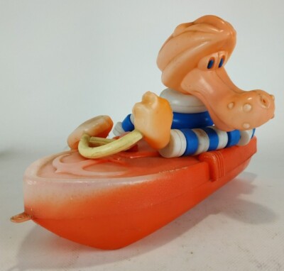 vintage toy USSR Soviet toy Wolf on boat, Plastic toy, Collectible toy Nu pogodi