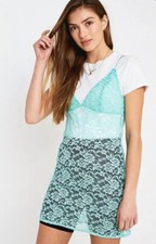 URBAN OUTFITTERS Lace Mini Dress XS Mint Green Sexy Sheer Mesh Lingerie Slip UO