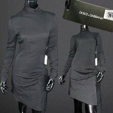 Dolce & Gabbana Black Ruched High Neck Mini Dress $1995 NWT Size 42 Amazing New