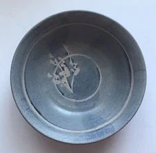 Beautiful Stoneware Ceramic Bowl 11" Hand Made Blue Natural Glazed Artist Signed