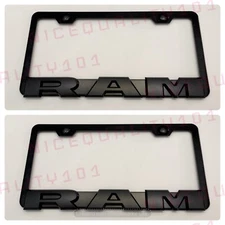 2X 3D RAM Letter Stainless Steel Black Finished License Plate Frame Holder