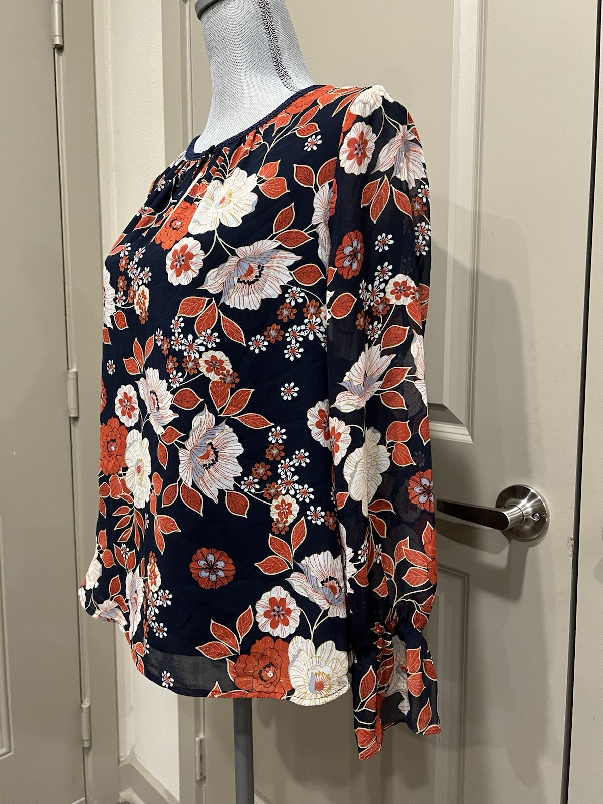 Daniel Rainn Floral Blouse Sheer PM Boho Peasant Cottage Botanical M Layered