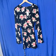 NWT Forever 21 Floral Wrap Mini Dress Bell Long Sleeve Jr Sz Large (Runs Small)
