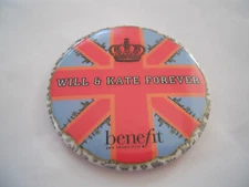 Benefit Cosmetics Will + Kate Forever Royal Wedding Button Pin *new*