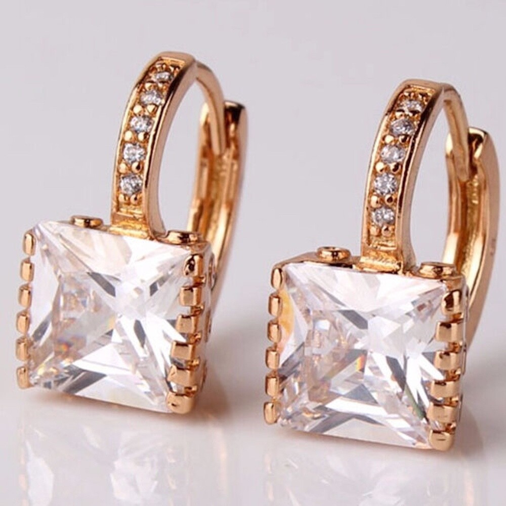 14k Gold Plated Square Earrings made w Swarovski Elements 14k Gold Plated Square Earrings made w Swarovski Elements