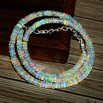 Natural Ethiopian Welo Fire Opal Rondelle Beaded Gemstone Necklace 16 Inches
