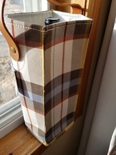 Threshold Plaid Canvas Wine Bag With Leather Handle Brown/White .. New