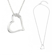 Sterling Silver Necklace w/ CZ Stones Open Heart Pendant