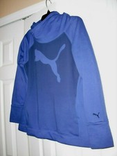 WOMEN'S PUMA 2 TONE BLUE LOGO COTTON BLENDS HOOD SIDE POCKETS SWEATSHIRT SIZE L.