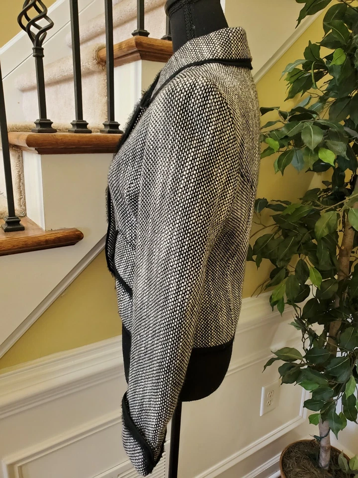 Blazer The Limited Para Mujer Vintage Pequeño Negro Lana Tweed Recortado Ajustado Carrera Foto 4 de 4