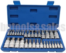 32pc MASTER HEX BIT SET (SAE & METRIC) SOCKET SET STANDARD ALLEN 1/4" 3/8" 1/2"