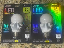 Feit Electric 75 Watt LED Replacement Bulbs Lot Of 2 1100 Lumens Dimmable A19