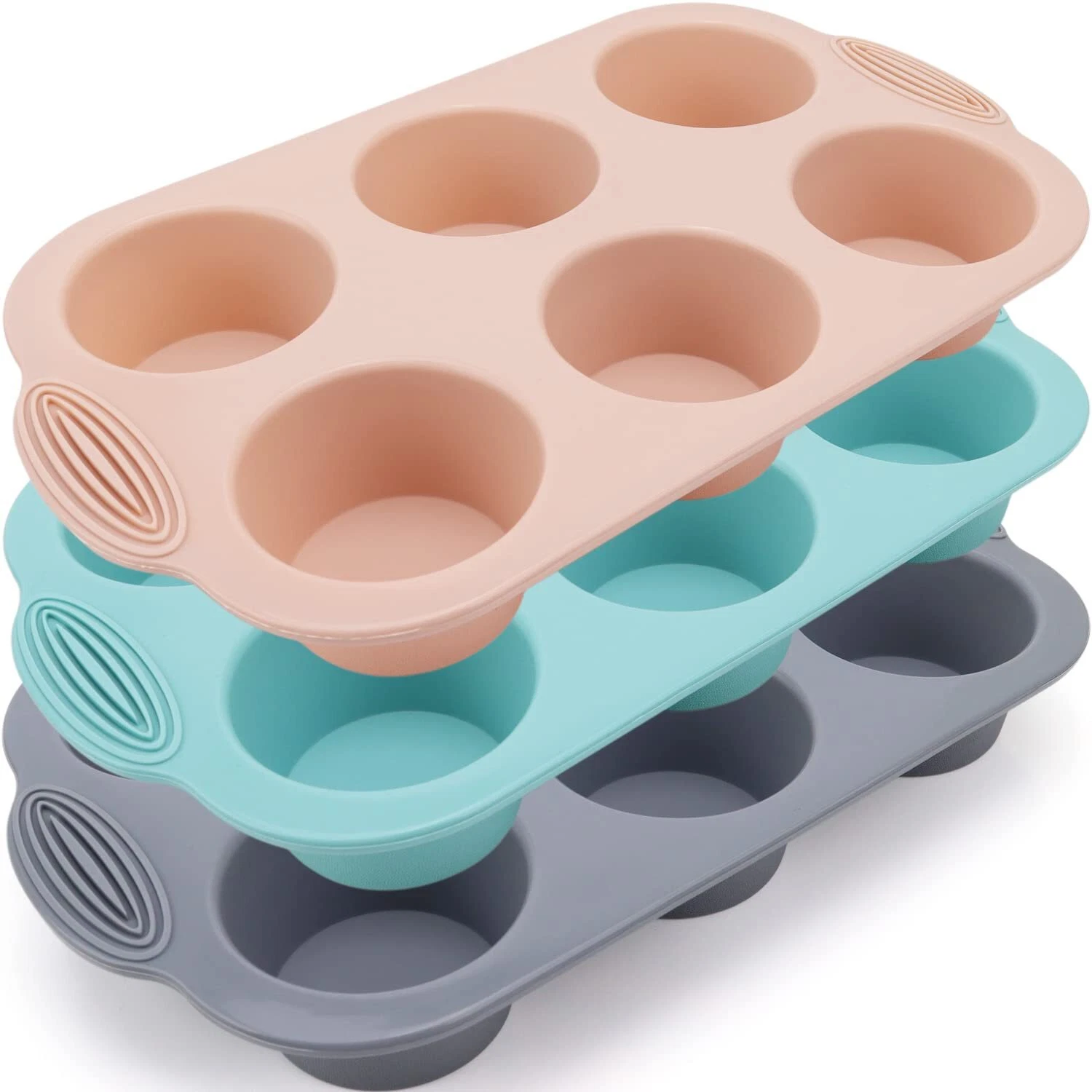3 Pack Silicone Muffin Pan 6-Cavity Non Stick Baking Tray for Muffins Cupcakes