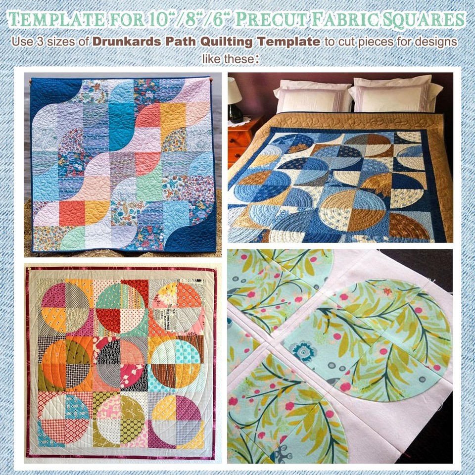 Drunkards Path Quilting Templates Set 10" 8" 6" Clear with 1/4" Seam | eBay