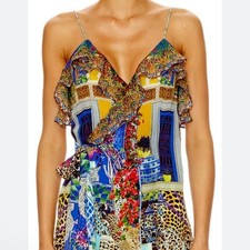 Camilla Bohemian Bounty Embellished Silk Ruffle Mini Dress, Size M