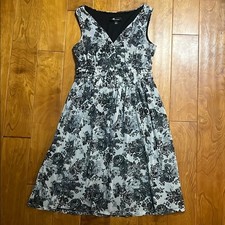 Vintage Y2K AB Studio Floral Black & White Sleeveless Midi Dress Size 6 Party