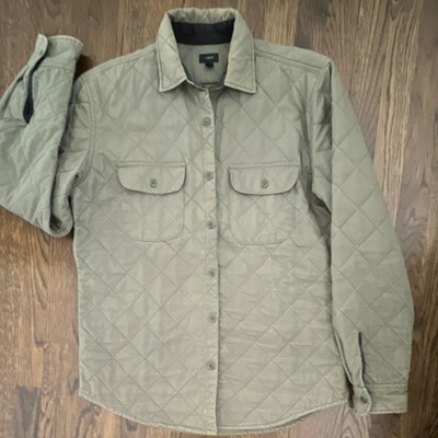 J.CREW Men s Gray Quilted Jacket Button Front Point Collar Regular Fit M