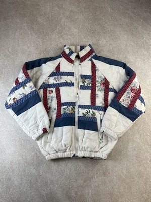 Handarbeit Patchwork Steppjacke Damen klein bunt Blumen Vintage Retro ''