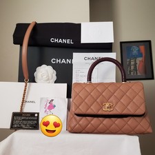 CHANEL Dark Beige Caramel caviar small Coco Handle Bag Receipt No Offer