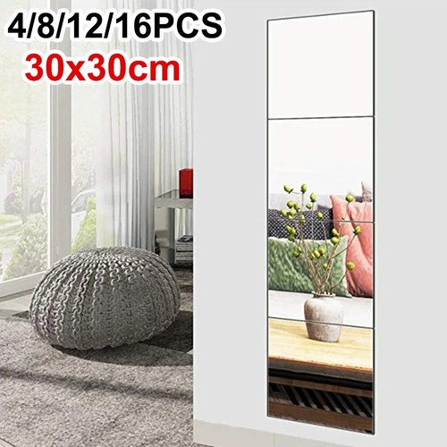 16Pcs 30X30cm Mirror Tiles Wall Sticker Square Self Adhesive Stick On Home Decor