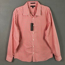 Banana Republic Untucked Non-Iron Shirt Men's Size XL Red White Check NWT