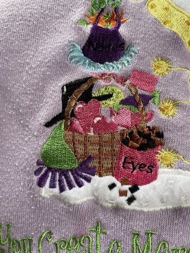 Quacker Factory Sweatshirt Large “Create Memories” Embroidered Whimsy Snowgirl - Picture 5 of 12