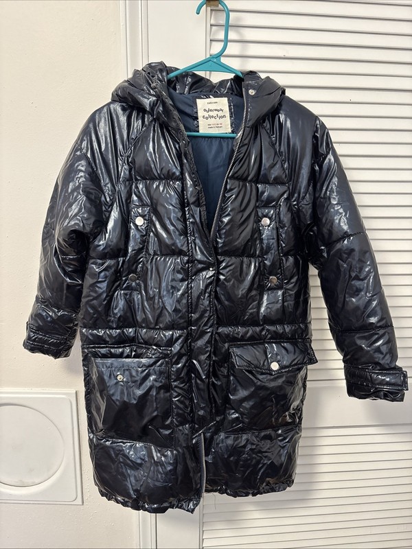 Zara Kids Shiny Navy Long Puffer Jacket  Size 11/12