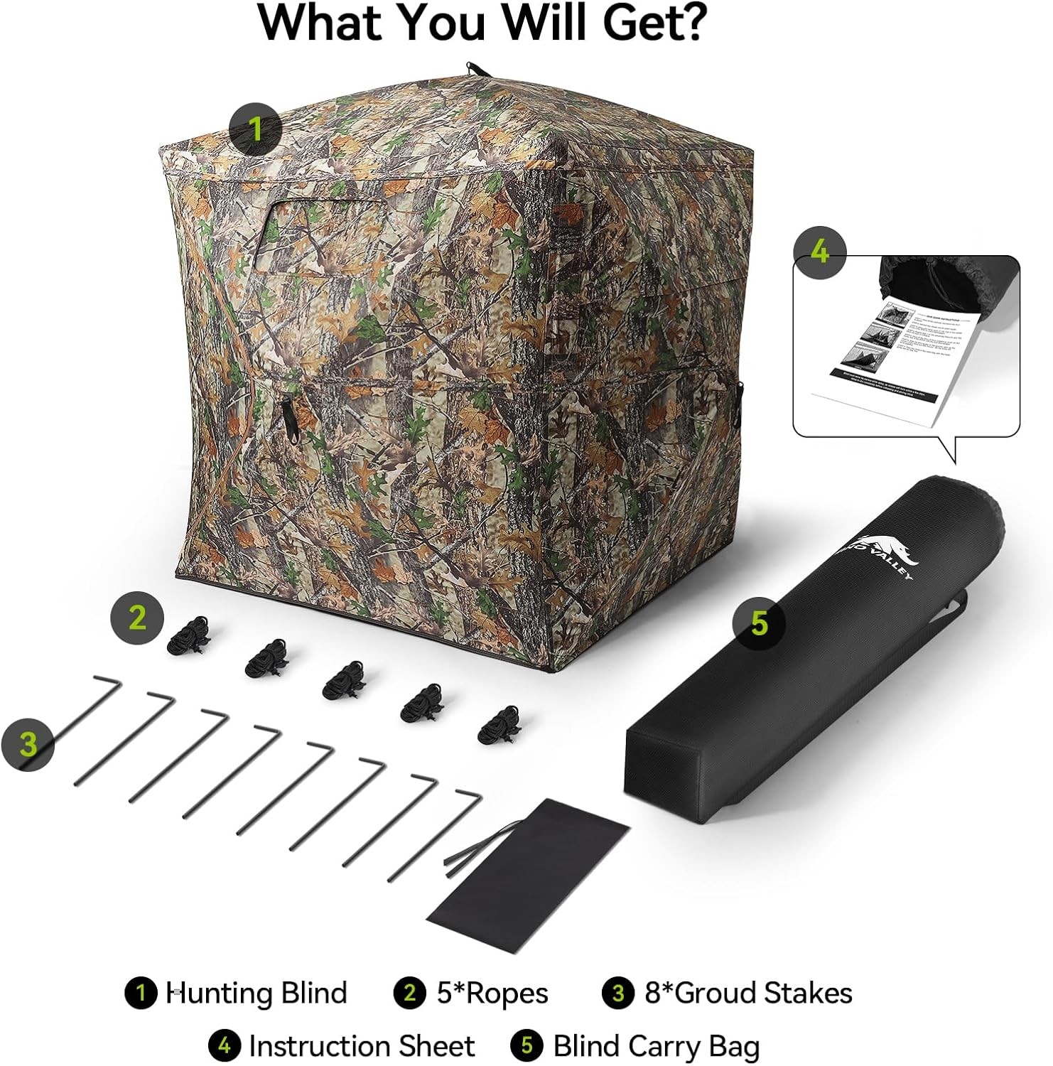 Rhino Valley Hunting Blind 270°/360° See 2-3 Person, Green Camouflage 