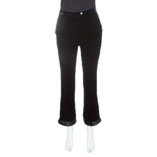 Emporio Armani Black Velvet Pleated Ruffle Bottom Pants S