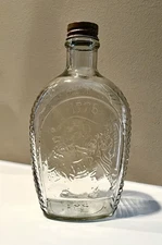 VTG 1976 Log Cabin Syrup Empty Glass Bottle 1776 Embossed Bicentennial Flask USA