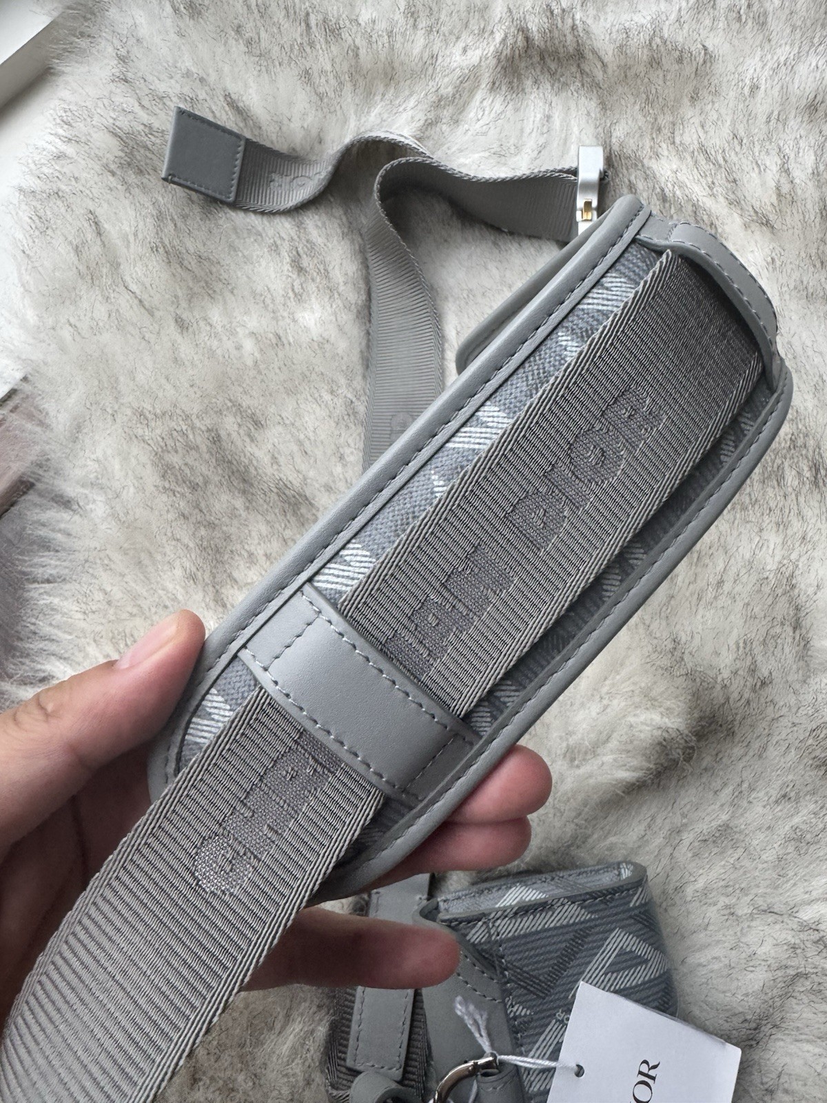 Dior Adjustable Shoulder Strap Mini Pouch Dior Gray CD Diamond Leather RRP £870 image 5