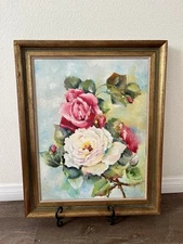 Original Floral Painting with Wooden Frame by Susan Perry Graham 17/21 Inch