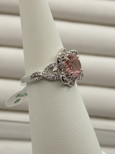 BP Bomb Party Size 8 Flower Ring LC Salmon PINK TOURMALINE RBP2857 Rhodium Plate - Picture 2 of 5