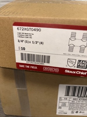 10 PEX Crimp Multiport Tee 1/2'' Branches 3/4'' Trunk End 672XGT0490 (sioux chief)