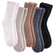 Womens Fuzzy Slipper Socks Super Soft Microfiber Fluffy 5 Pairs Solid Color-b