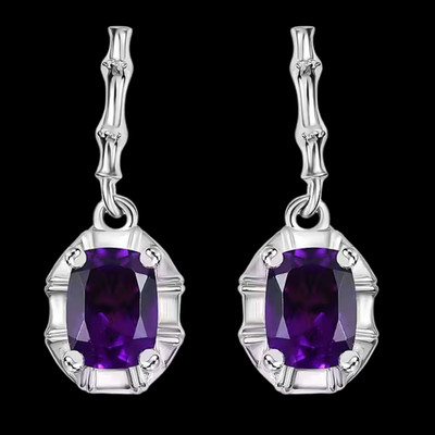 Schöne rhodinierte Sterlingsilber AAA Amethyst Bambus Ohrhänger