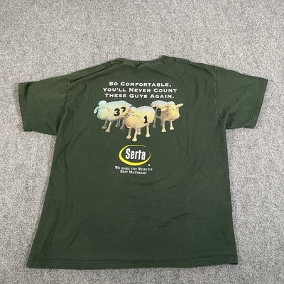 Vintage Serta Sheep Shirt Men s Xl Green Y2K 90s Double Sided Promo Advertising 