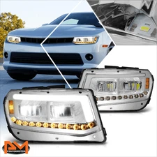 For 14-15 Chevy Camaro LED DRL+Sequential Turn Signal Headlights Chrome Housing