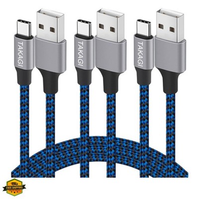 USB to USB C Cable 3Pack 6ft USB A to Type C Cable Fast Charging Nylon Braide...