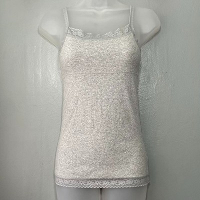 Y2K Heather Gray Size XL Ribbed Knit Lace Trim Babydoll Tank Top Empire Waist