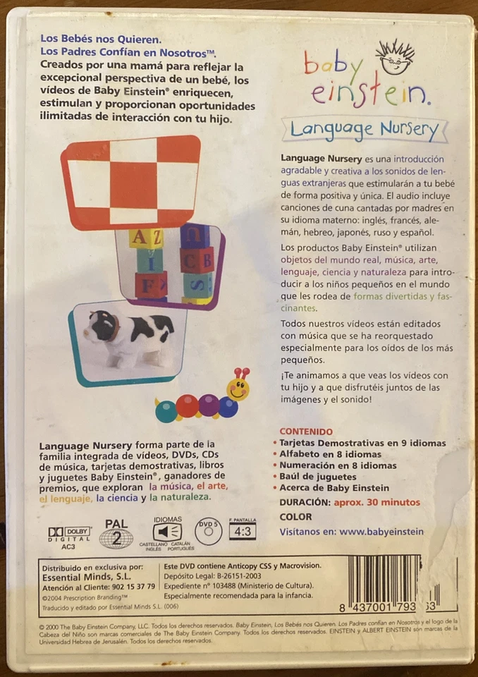 BABY EINSTEIN DVD LANGUAJE NURSEY ESPAÑOL INGLES PORTUGUES - Imagen 3 de 4