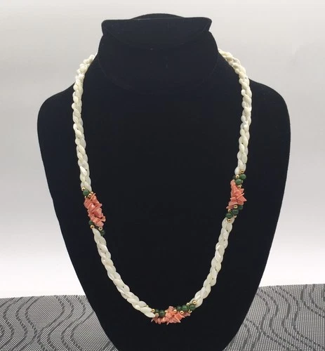 VTG Stranded Pink Angel Skin Salmon Coral Jade Bead Necklace Barrel Screw Clasp