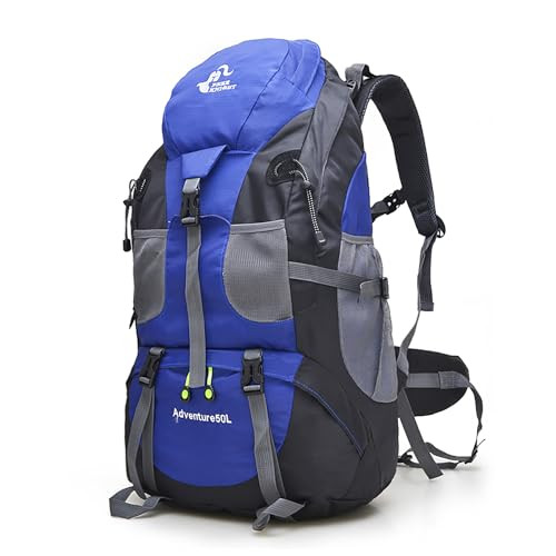 Hiking Backpack, Water Resistant Lightweight 50L Blue - No Shoe Compartment-image