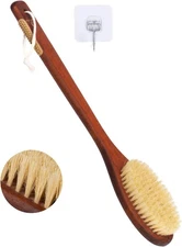 Wooden Bath Brush with Stiff Sisal Bristles Long Handle for Shower Back Scrubber