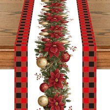 Black and Red Buffalo Check Plaid Christmas Table Runner 13x72 Red Black White