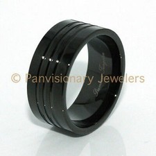 12MM Black IP Ring Tungsten Carbide Wedding Band Polished w Channels Szs 9-16