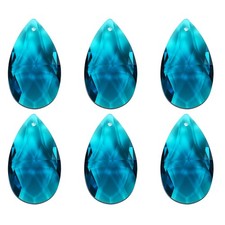 6Pcs K9 Crystal Pendants Teardrop Beads 38mm Chandelier Prisms DIY Sky Blue
