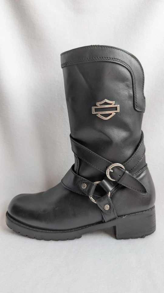 Botas de moto Harley-Davidson de cuero negro con hebillas D85514 para mujer talla 8M Foto 3 de 4